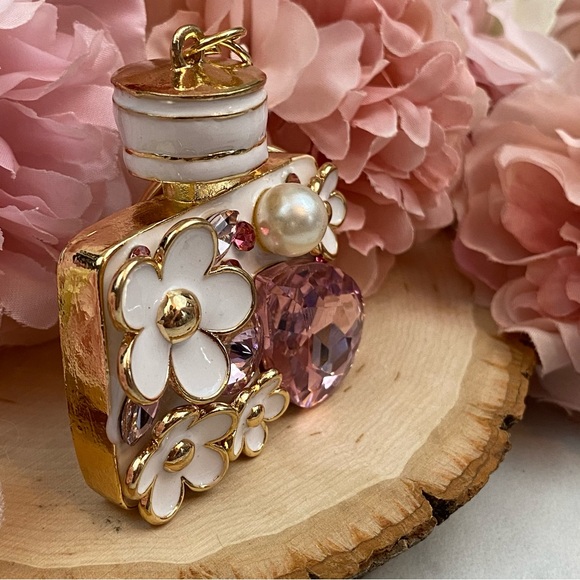 Pink Crystal Flower Perfume Bottle Keychain Charm - Picture 6 of 16